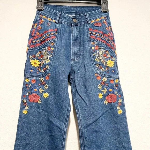 Spell & The Gypsy Boho Wanderlust Flare Jeans Embroidered Denim XS Extra Small - Picture 4 of 10